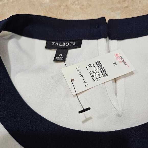NWT Women's Talbots Career Top 3/4 Sleeve Off White/Navy Blue Trim Size M - Picture 4 of 5
